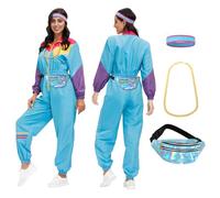 80s 90s Outfit, Women's Retro One-Piece Tracksuit, Disco Jacket, Trousers Suit, Adult Tracksuit, Jogging Clothing with Headband for 80S Carnival, Disco Party, Bad Taste Cosplay Costume (XL)
