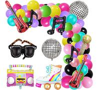 80s 90s Party Decorations Bundle Radio Boom Box,139PCS Roller Skate 4D Disco Foil Balloons Retro Mobile Phone Guitar Microphone Balloons Garland Arch Kit Hip Hop Disco Fever Birthday Party Decoration