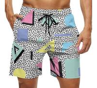 80s 90s Retro Short Men's 80s 90s Vintage Retro Neon Style Swim Trunks Beach Board Shorts Quick Dry Swimwear Sports with Pockets