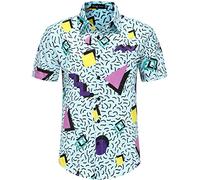 80s 90s Shirts for Men Retro Casual Button-Down Shirts Hawaiian Shirt Party Shirt Beach Shirts, 80s90s-2, XL