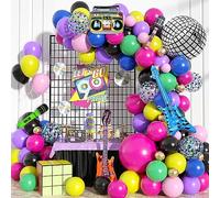 80s 90s Theme Party Decorations, Retro Rock Music Balloon Garland Arch Kit with Rainbow Balloons & Disco Ball Boombox Bass Guitar Microphone Foil Balloons for Back to 80s 90s Hip Hop Birthday Supplies