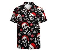 80s 90s Vintage Halloween Hawaiian Shirt for Men - Funny Disco Party Casual Button Up, White-Christmas Skull, XL