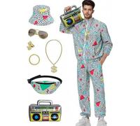 80s 90sOutfit for MenTracksuit Costume with Accessories for Party, Gym, or Daily Wear Workout Outfit for Men, Grün, S