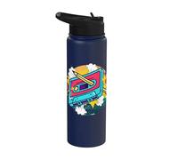 80s and 90s Vintage Retro Cassette & Pen Party Costume White Stainless Steel Insulated Water Bottle