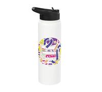 80s and 90s Vintage Retro Cassette & Pen Party Costume White Stainless Steel Insulated Water Bottle