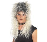 80s Blonde Black Hard Rocker Wig Mens Rock Star Rocker Fancy Dress