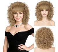 80s Brown Curly Vintage Wigs for Women Bouffant Beehive Wig with Bangs 60s 70s retro Costume Wig for Cosplay Halloween Daily Party Use