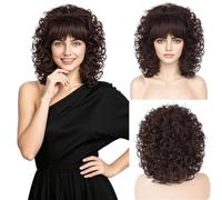 80s Brown Curly Vintage Wigs for Women Bouffant Beehive Wig with Bangs 60s 70s retro Costume Wig for Cosplay Halloween Daily Party Use