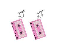 80s Cassette Tape Clip on Earrings Love Heart Clip on Earrings 1980s Retro Tape Earrings 80s Party Non Pierced Clip Earrings for Women, M, Acrylic, No Gemstone
