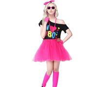 80s Costume for Women - 80s Nostalgic Off Shoulder Top with Retro Accessories | Vintage Disco Costume, Colorful Cosplay Clothes, Classic Party T-Shirt, Neon Tee for Di