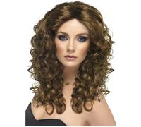 80s Fancy Dress Curly Brown Glamour Wig