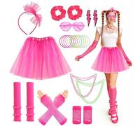 80s Fancy Dress for Women, Complete 21-Piece Retro Party Costume Accessories Set with Tutu Skirt, Fishnet Gloves, Leg Warmers & Headband for 1980s Theme Parties, Retro Party Dress up & Fancy Dress