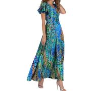 80s Fancy Dress for Women Summer Dresses for Women UK 2025 Causal V-Neck Button Short Sleeve Vacation Floral Dress Boho Ladies Maxi Printing Party Club Elegant Beach Dresses