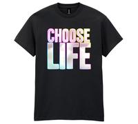 80s Fancy Dress Funky Party T-Shirt, Choose Life, Mens Womens Unisex Fit Tee Black