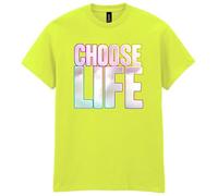 80s Fancy Dress Funky Party T-Shirt, Choose Life, Mens Womens Unisex Fit Tee Bright Green