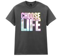 80s Fancy Dress Funky Party T-Shirt, Choose Life, Mens Womens Unisex Fit Tee Charcoal