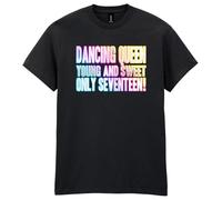80s Fancy Dress Funky Party T-Shirt, Dancing Queen Only Seventeen, Mens Womens Unisex Fit Tee Black