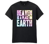 80s Fancy Dress Funky Party T-Shirt, Heaven is A Place On Earth, Mens Womens Unisex Fit Tee Black