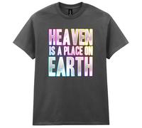 80s Fancy Dress Funky Party T-Shirt, Heaven is A Place On Earth, Mens Womens Unisex Fit Tee Charcoal