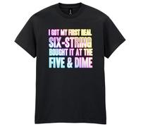 80s Fancy Dress Funky Party T-Shirt, I Got My First Real Six String, Mens Womens Unisex Fit Tee Black