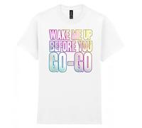 80s Fancy Dress Funky Party T-Shirt, Wake Me Up Before You GO-GO, Mens Womens Unisex Fit Tee White