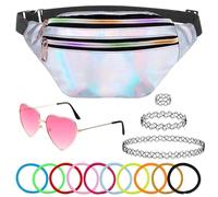 80s Fancy Dress Set, Women's 90s Outfit, 80s Fancy Dress for Women, Malle Party Outfit, Women's Bum Bag, Women's Silver, Heart Glasses Pink, Tattoo Chain 90s, Neon Accessories