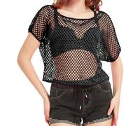 80s Fancy Fishnet Top for Women, Neon Mesh Top Off the Shoulder T-shirt 1980s Retro Theme Party Costume Accessories Cosplay