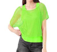 80s Fancy Fishnet Top for Women, Tank Top Off the Shoulder T-shirt 1980s Retro Theme Party Costume Accessories Cosplay