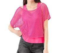 80s Fancy Fishnet Top for Women, Tank Top Off the Shoulder T-shirt 1980s Retro Theme Party Costume Accessories Cosplay