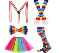 80s Fancy Party Costume Accessories Set,Adult Tutu Leg Warmers Fishnet Pink Gloves Neon Necklaces Bead 80s Lace Bow Headband Lighting Earrings Sunglasses,1980s Fancy Dress Women Night Out Party