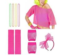 80s Girl Accessories | 80s Grid Costumes Retro Themed Party Outfits Neon T-Shirt Costumes Accessories For Women Party Accessories Set