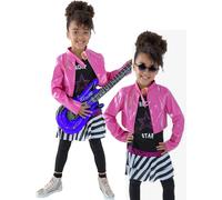 80s Girls Fancy Dress Costume Rock Diva Chick Kids Rockstar Outfit