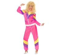 NEW Ladies Pink Shell Suit 80's 90's Ab Fab Tracksuit Fancy Dress