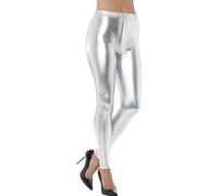 Smiffys 80s Metallic Disco Leggings, Silver , 1980's Fancy Dress, 1980s Dress Up Costumes