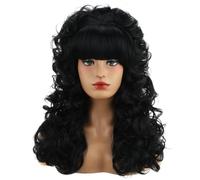 80s Long Curly Black Cosplay Wig with Bangs 60s 70s 80s Queen Disco Beehive Wig for Women Halloween Cosplay Costume Wig