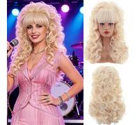 80s Long Curly Blonde Cosplay Wig with Bangs 60s 70s 80s Queen Disco Beehive Wig for Women Halloween Cosplay Costume Wig