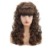 80s Long Curly Dark Brown Cosplay Wig with Bangs 60s 70s 80s Queen Disco Beehive Wig for Women Halloween Cosplay Costume Wig