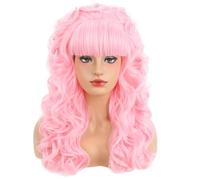 80s Long Curly Pink Cosplay Wig with Bangs 60s 70s 80s Queen Disco Beehive Wig for Women Halloween Cosplay Costume Wig