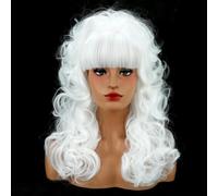 80s Long Curly White Cosplay Wig with Bangs 60s 70s 80s Queen Disco Beehive Wig for Women Halloween Cosplay Costume Wig