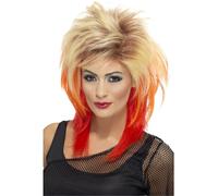 Smiffys 80s Mullet Wig, Blonde with Red Streaks, 1980's Fancy Dress, 1980s Dress Up Wigs