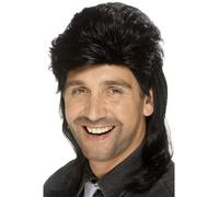 NEW 80's Men Black Mullet Wig Disco Pop Star Fancy Dress Accessories