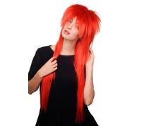 80s Mullet Wig Red Bright Red Fire Red Glam Rock Long WIG 9666-137
