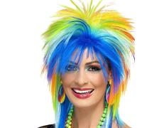 80's Multi Coloured Rainbow Punk Wig 1980s Mullet Fancy Dress Costume Accessory