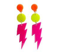 80s Neon Colorful Acrylic Drop Earrings Shiny Retro Geometric Thunder Flash Lightning Drop Earrings for 80's Outfit Glow Party Accessories for Women, Alloy Steel, No Gemstone
