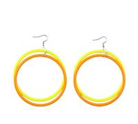 80s Neon Dangle Earrings Oversized Acrylic Hoop Vacation Jewelry for Women | Statement multi-ring dangles in vivid color-block shades, featherlight build delivers head-turning festival costume flair