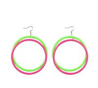 80s Neon Dangle Earrings Oversized Acrylic Hoop Vacation Jewelry for Women | Statement multi-ring dangles in vivid color-block shades, featherlight build delivers head-turning festival costume flair