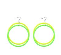 80s Neon Dangle Earrings Oversized Acrylic Hoop Vacation Jewelry for Women | Statement multi-ring dangles in vivid color-block shades, featherlight build delivers head-turning festival costume flair
