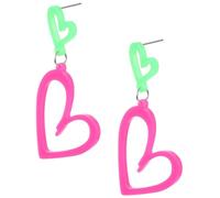 80s Neon Double Heart Earrings for Women, Acrylic Dangling Heart Drop Earrings, Retro 80s 90s Glow Party Accessories Neon Jewelry for Halloween Costume Outfit Birthday Gift
