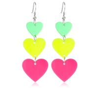 80s Neon Earrings for Women 1 Pair Candy Color Acrylic Neon Heart Earring Colorful Lightning Hoop Stud Earrings Pendant for 80 s 90s Outfit Glow Party 80s Accessories Jewelry - Pink Yellow Green