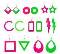 80s Neon Earrings for Women,Acrylic Lightning Bolt Drop Dangle 80s earrings,Retro Geometric Thunder & Neon Heart Hoop earrings for 80s jewelry(8 Pair), Average, Acrylic, No Gemstone